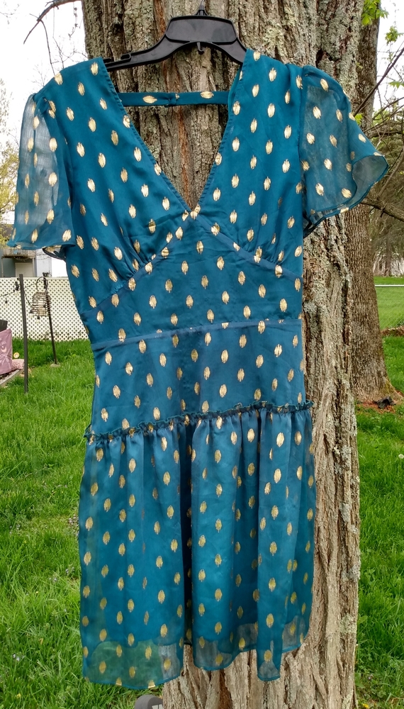 Francesca’s Green Dress w/ Gold Polka Dots S